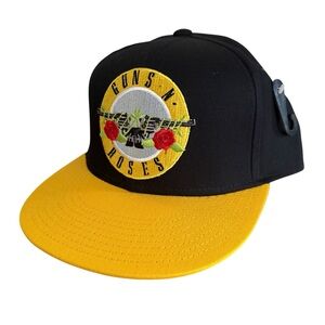 Guns N Roses Circle Logo SnapBack Hat Cap GNR Black Yellow Flat Bill Embroidered